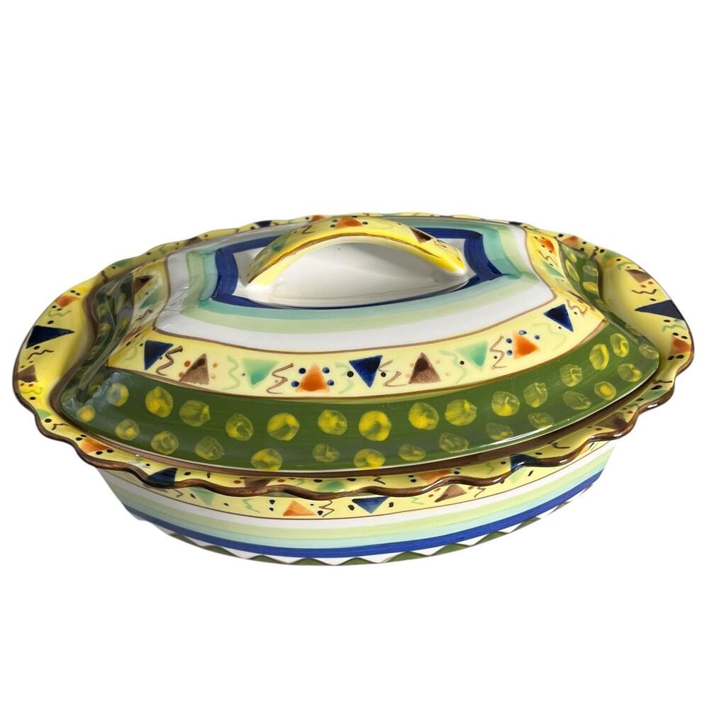 Temptations Tara Covered Casserole Dish 1.5 Qt Confetti Pattern Ceramic Ovenware